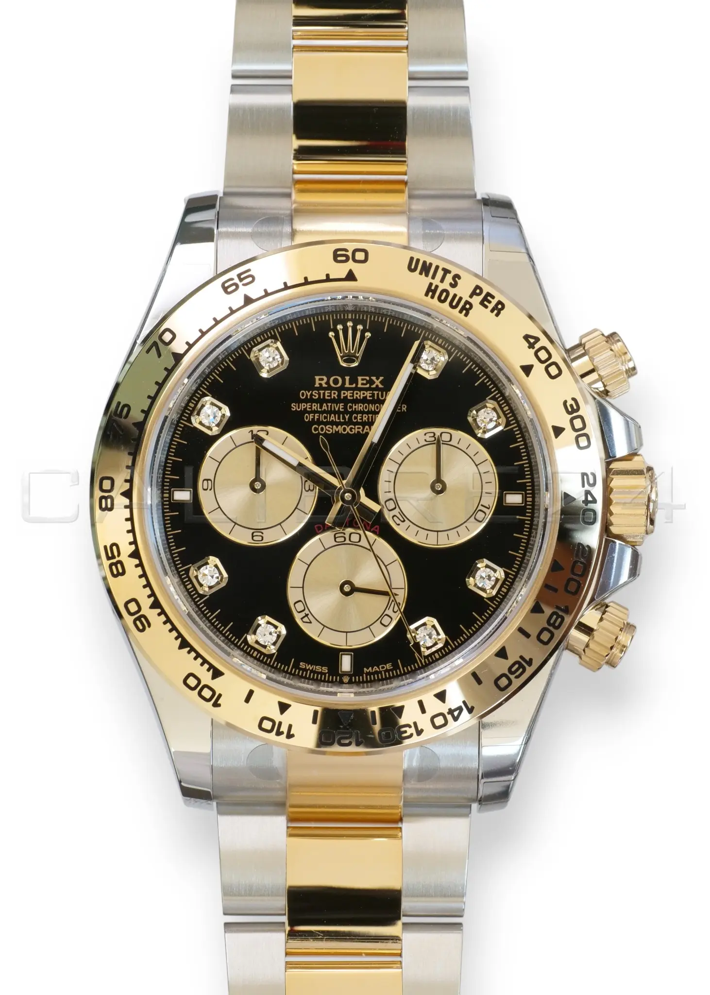 Daytona diamond-set black dial. Rolex Cosmograph Daytona 126503 two tone bright black diamond set dial Brand New factory Stickered full set with box and papers available at Calibre24 Luxury Watches Perth Australia