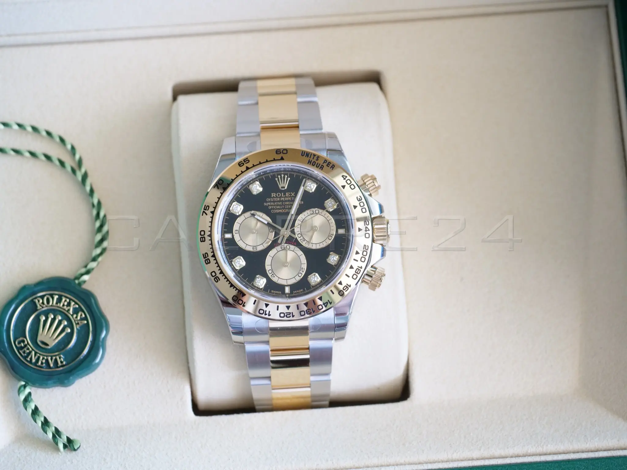 Rolex Cosmograph Daytona 126503 two tone bright black diamond set dial Brand New factory Stickered full set with box and papers available at Calibre24 Luxury Watches Perth Australia