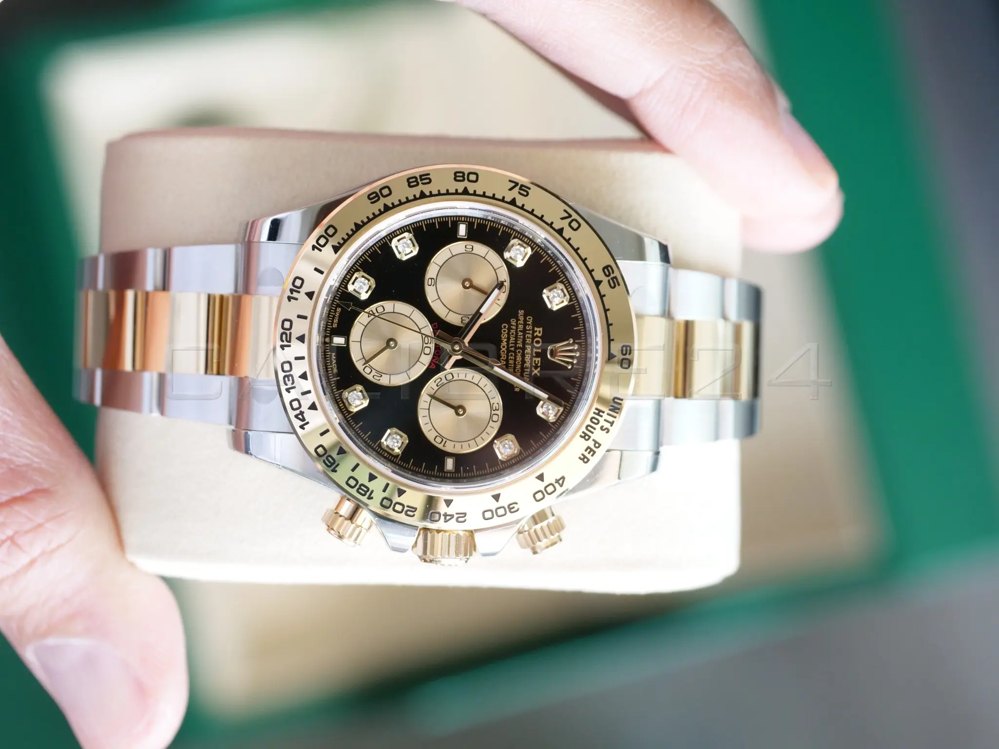 Rolex Cosmograph Daytona 126503 two tone bright black diamond set dial Brand New factory Stickered full set with box and papers available at Calibre24 Luxury Watches Perth Australia
