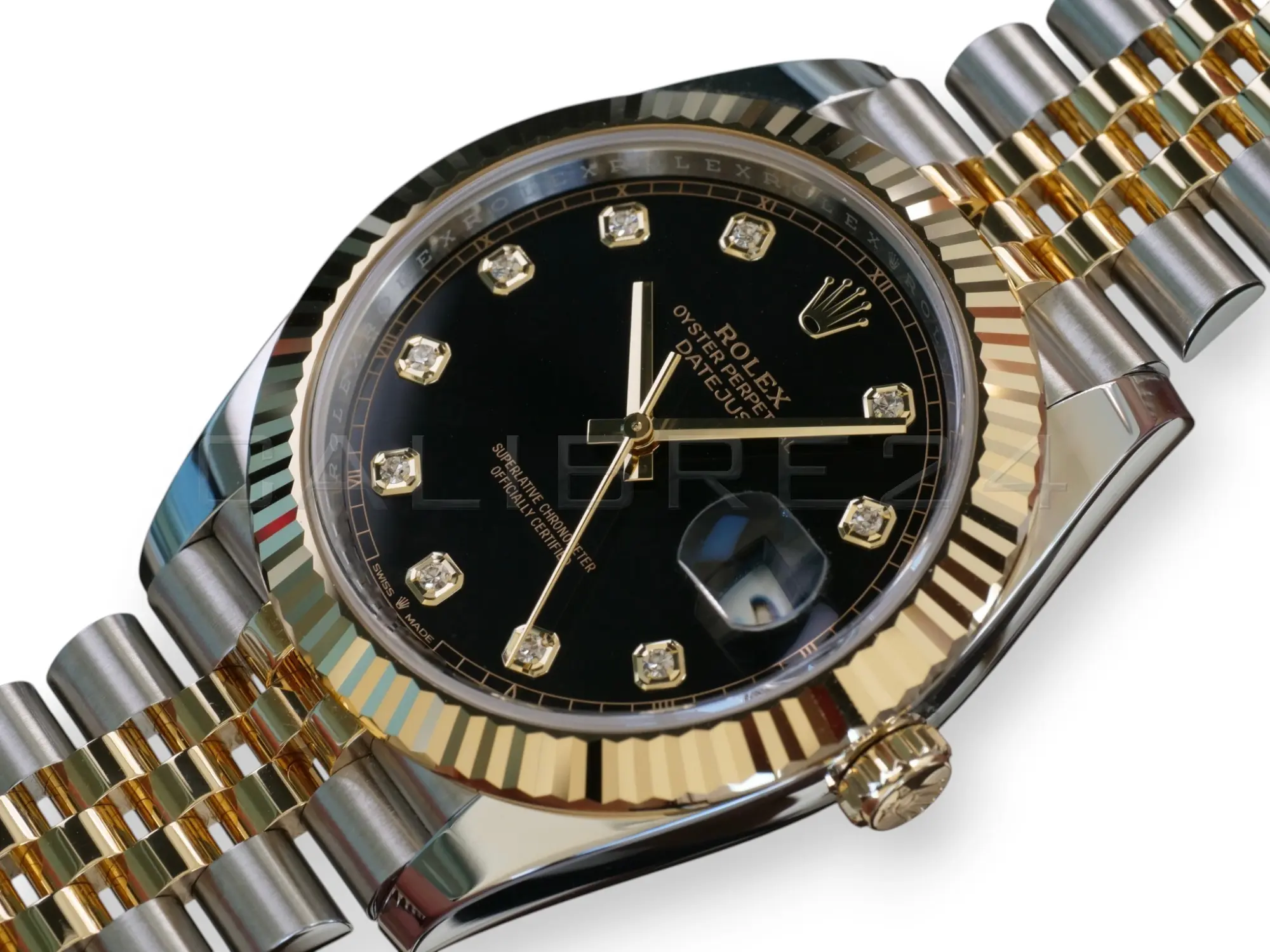 Rolex Datejust 41 Black Diamond Set Yellow Gold two tone 126333 fluted Bezel Jubilee Bracelet 2022 Brand New Old Stock Unworn - full set with box and papers available at Calibre24 Luxury Watches Perth Australia