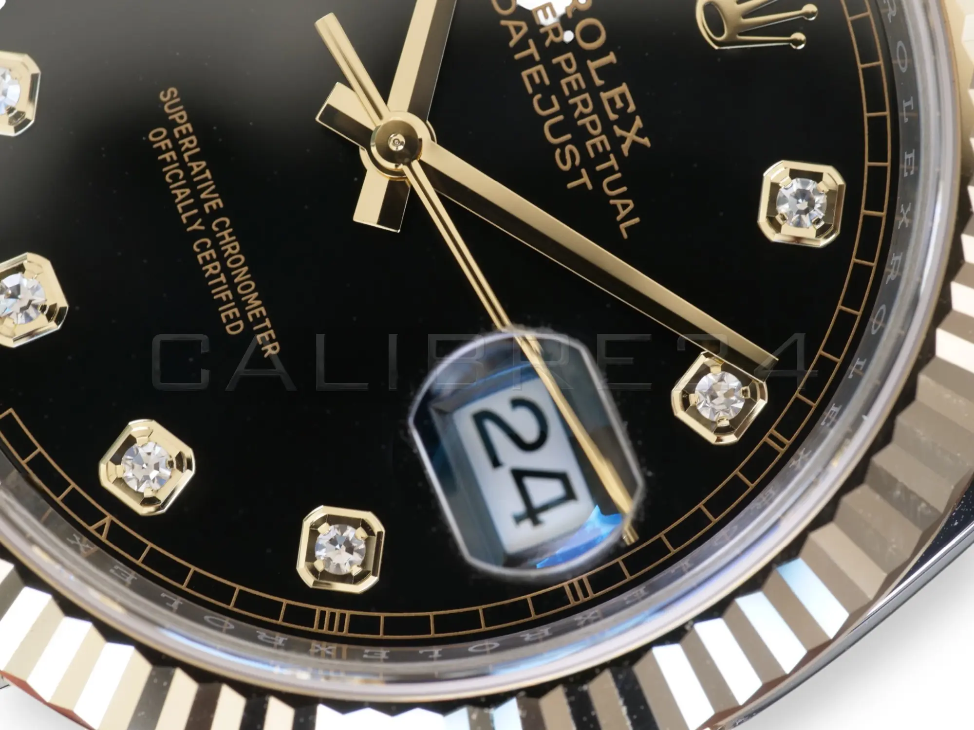 Rolex Datejust 41 Black Diamond Set Yellow Gold two tone 126333 fluted Bezel Jubilee Bracelet 2022 Brand New Old Stock Unworn - full set with box and papers available at Calibre24 Luxury Watches Perth Australia