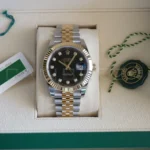 Rolex Datejust 41 Black Diamond Set Yellow Gold two tone 126333 fluted Bezel Jubilee Bracelet 2022 Brand New Old Stock Unworn - full set with box and papers available at Calibre24 Luxury Watches Perth Australia