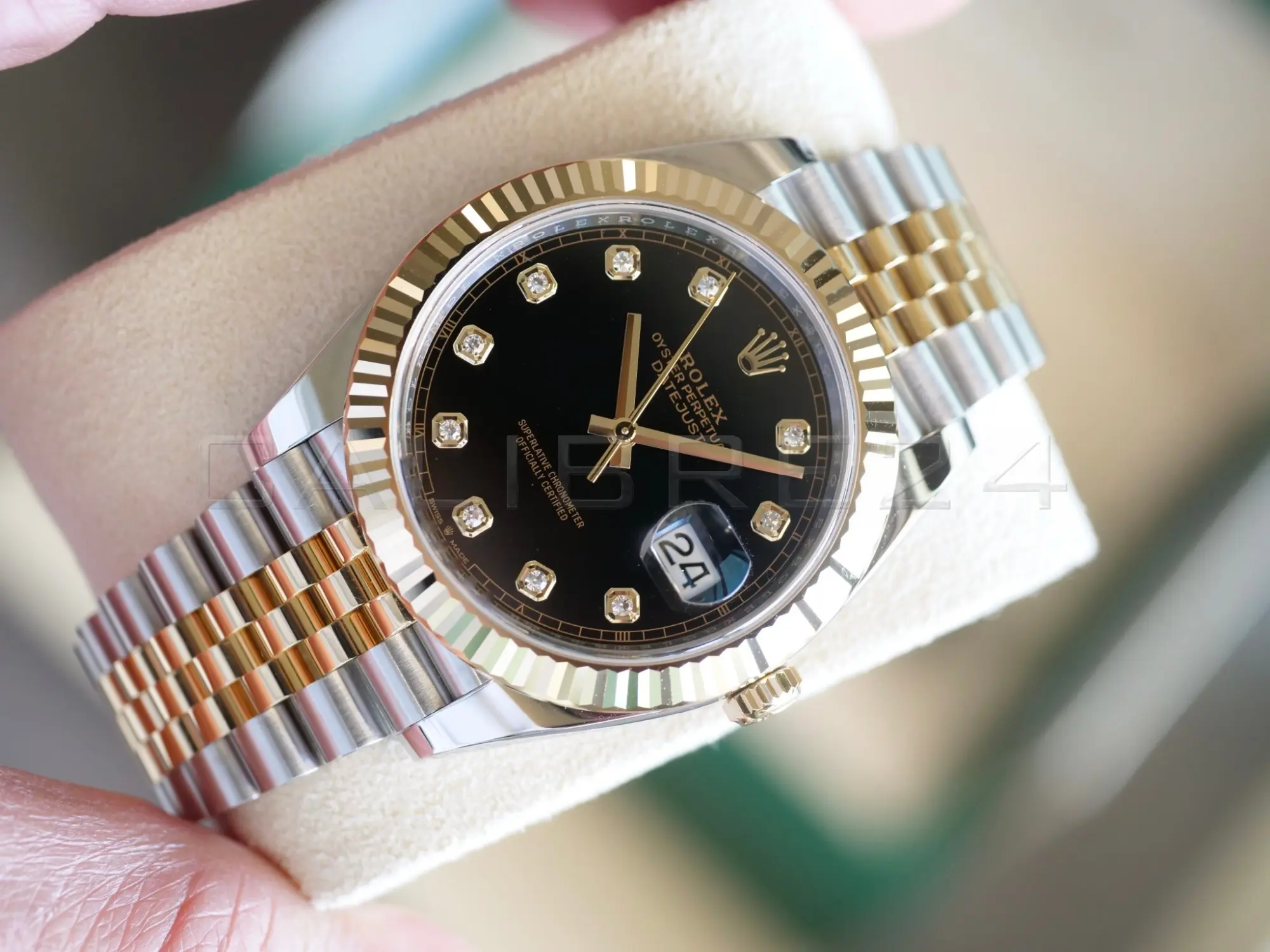 Rolex Datejust 41 Black Diamond Set Yellow Gold two tone 126333 fluted Bezel Jubilee Bracelet 2022 Brand New Old Stock Unworn - full set with box and papers available at Calibre24 Luxury Watches Perth Australia