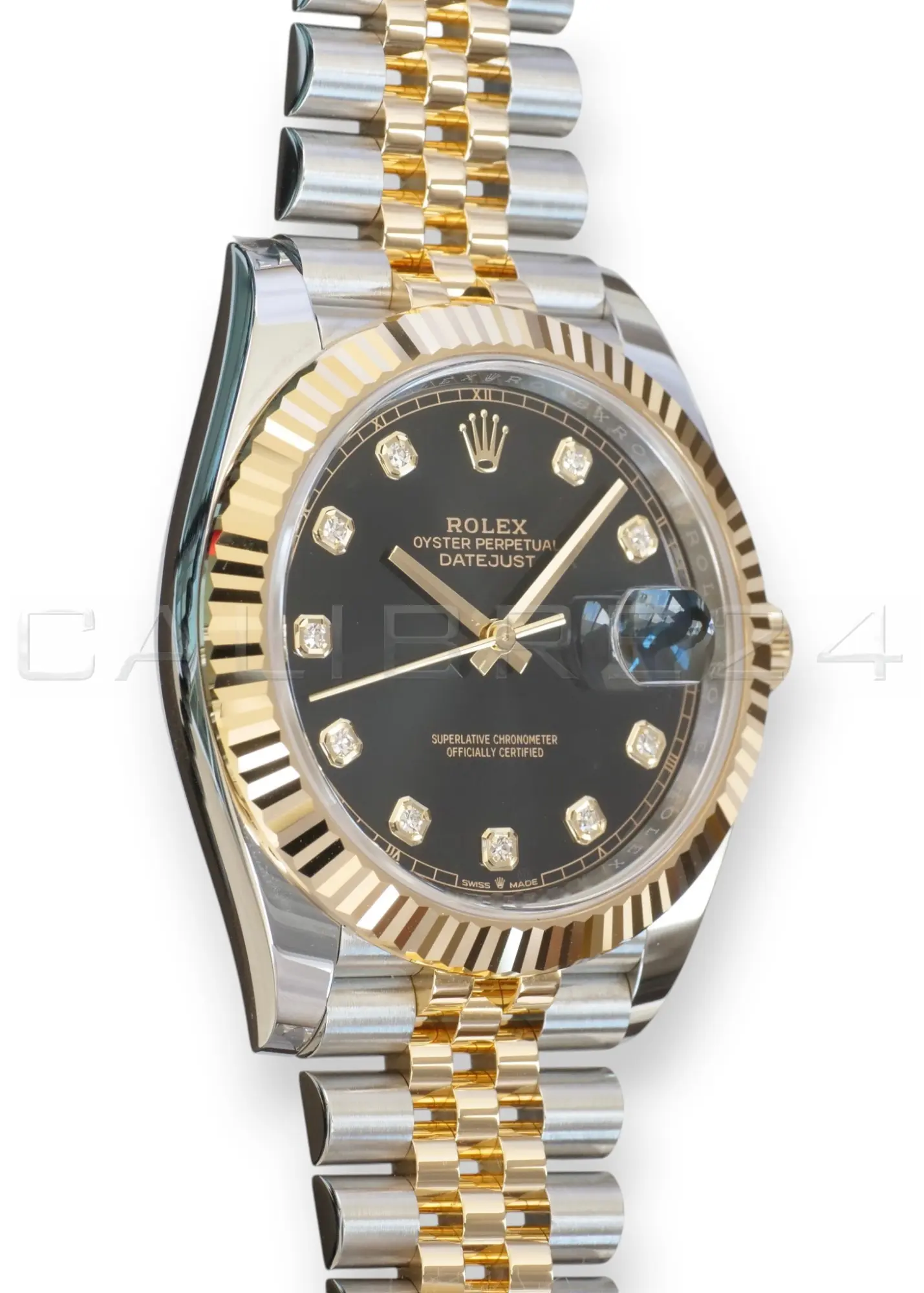 Rolex Datejust 41 Black Diamond Set Yellow Gold two tone 126333 fluted Bezel Jubilee Bracelet 2022 Brand New Old Stock Unworn - full set with box and papers available at Calibre24 Luxury Watches Perth Australia