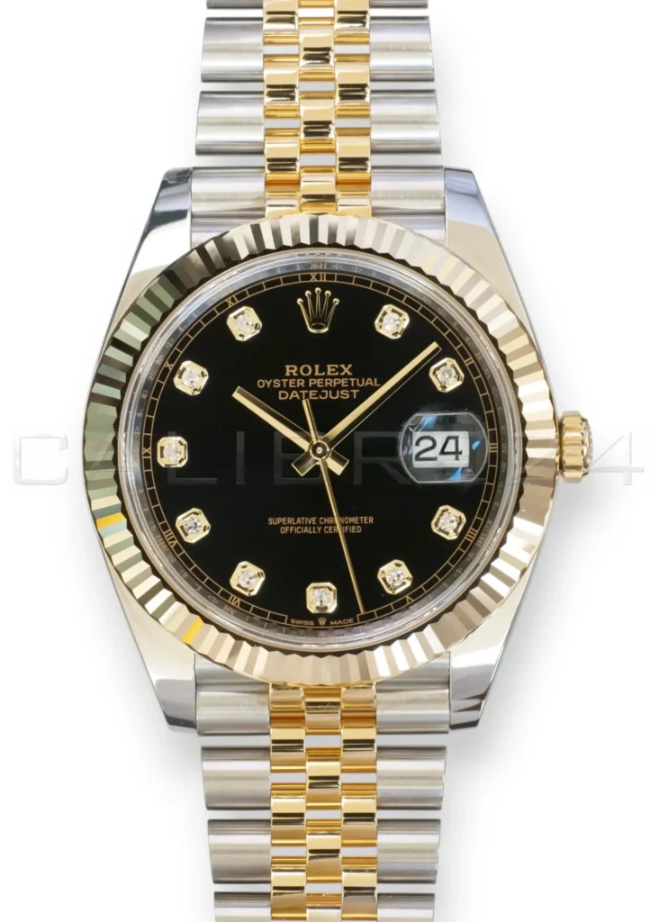 Rolex Datejust 41 Black Diamond Set Yellow Gold two tone 126333 fluted Bezel Jubilee Bracelet 2022 Brand New Old Stock Unworn - full set with box and papers available at Calibre24 Luxury Watches Perth Australia