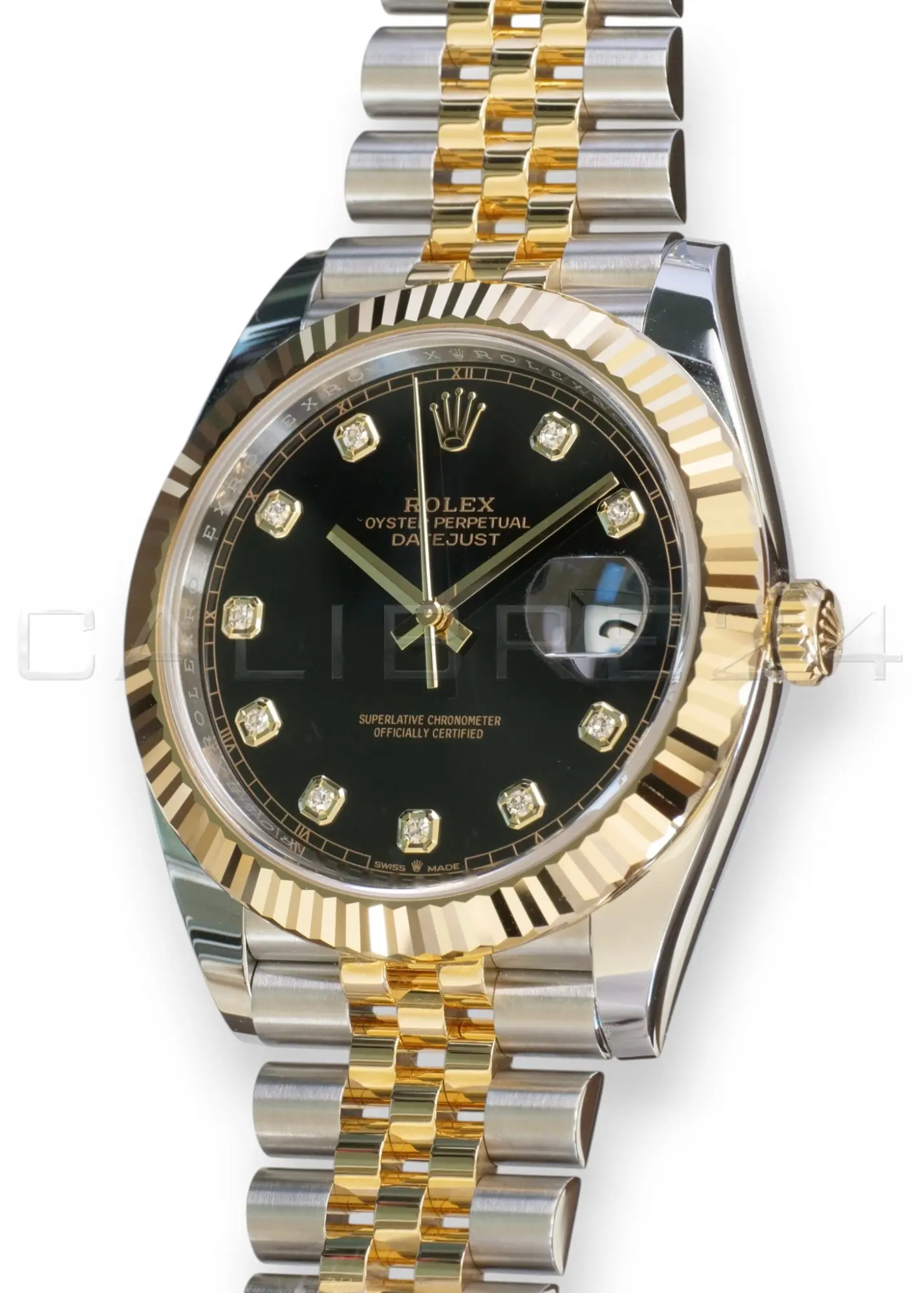 Rolex Datejust 41 Black Diamond Set Yellow Gold two tone 126333 fluted Bezel Jubilee Bracelet 2022 Brand New Old Stock Unworn - full set with box and papers available at Calibre24 Luxury Watches Perth Australia