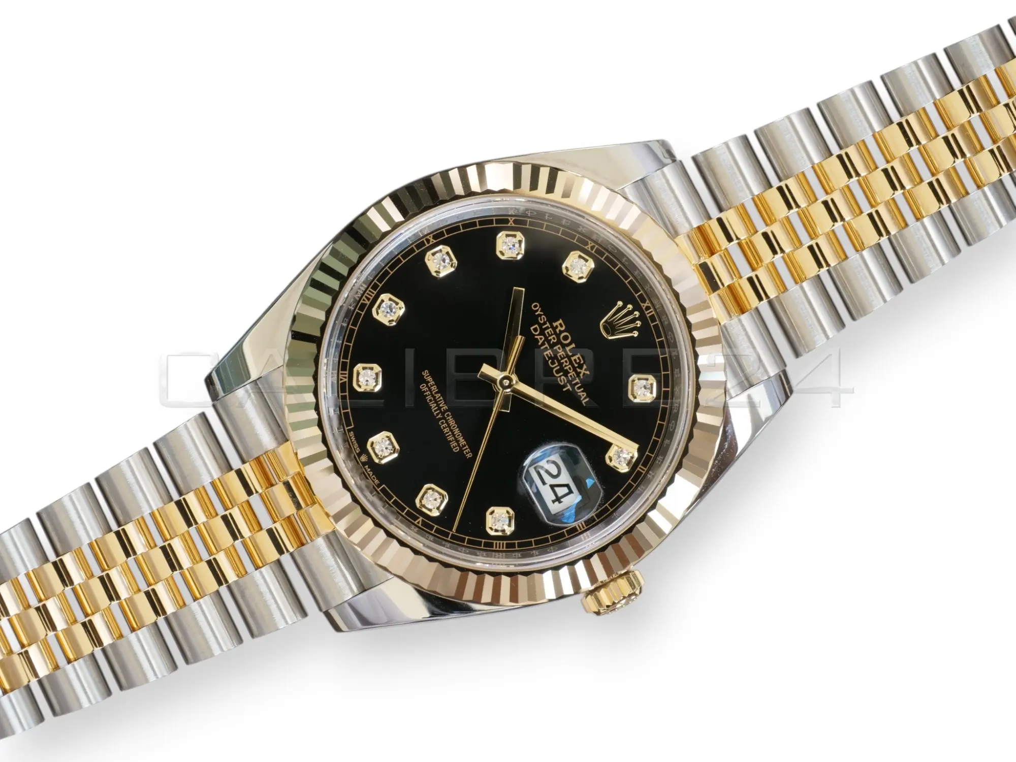 Rolex Datejust 41 Black Diamond Set Yellow Gold two tone 126333 fluted Bezel Jubilee Bracelet 2022 Brand New Old Stock Unworn - full set with box and papers available at Calibre24 Luxury Watches Perth Australia