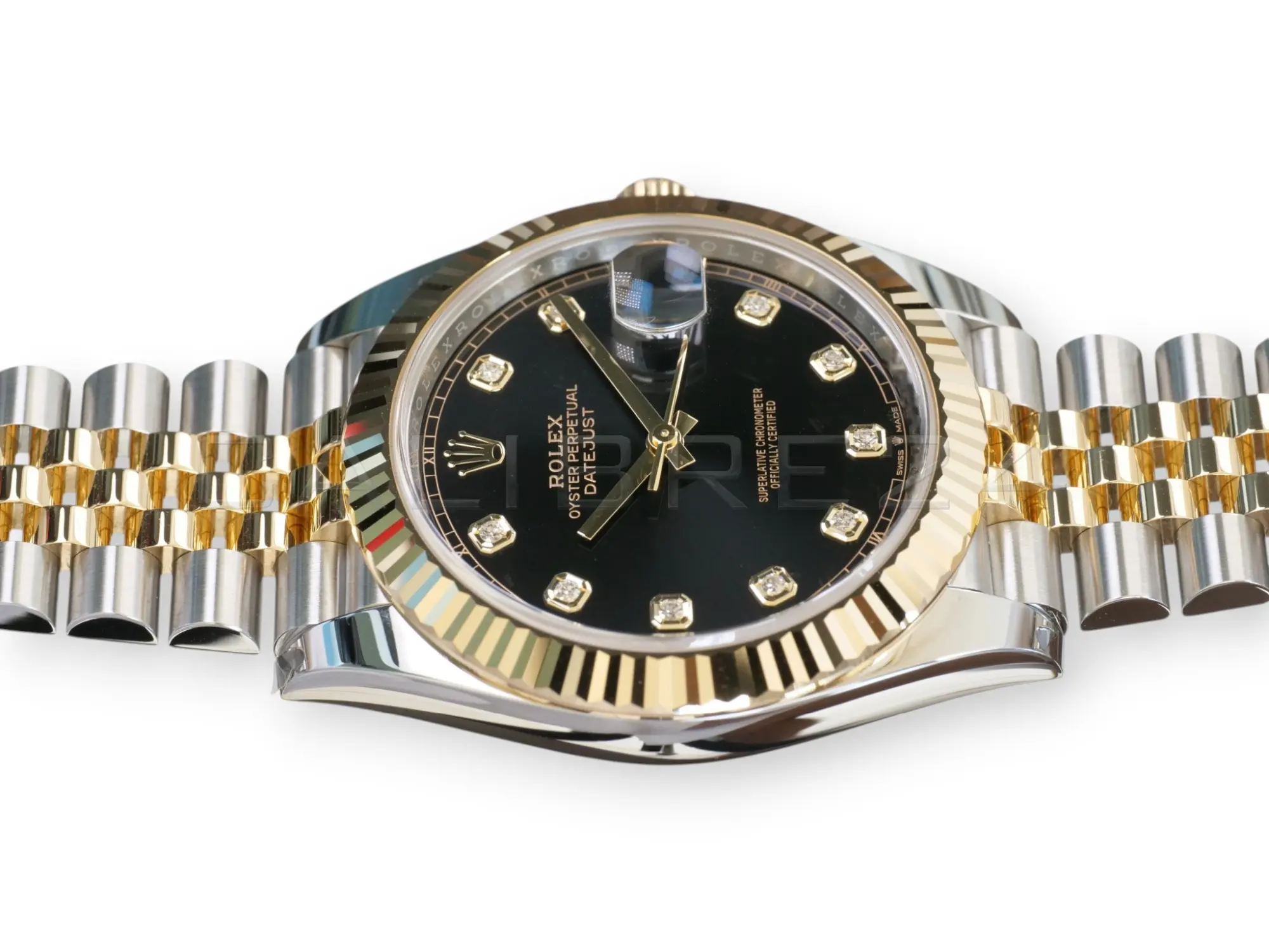 Rolex Datejust 41 Black Diamond Set Yellow Gold two tone 126333 fluted Bezel Jubilee Bracelet 2022 Brand New Old Stock Unworn - full set with box and papers available at Calibre24 Luxury Watches Perth Australia