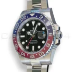 Rolex GMT-Master II Pepsi 126710BLRO Oyster bracelet Q4 2025 mint unpolished red blue Cerachrom bezel black dial front view