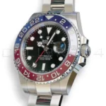 Rolex GMT-Master II Pepsi 126710BLRO Oyster bracelet Q4 2025 mint unpolished red blue Cerachrom bezel black dial front view