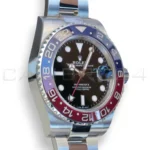 Rolex GMT-Master II Pepsi 126710BLRO Oyster bracelet Q4 2025 mint unpolished red blue Cerachrom bezel black dial front view