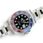 Rolex GMT-Master II Pepsi 126710BLRO Oyster bracelet Q4 2025 mint unpolished red blue Cerachrom bezel black dial front view