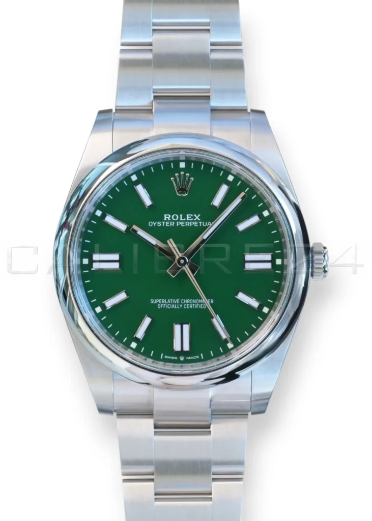 Rolex Oyster Perpetual 41 green dial 124300 2024 dial front view Oystersteel