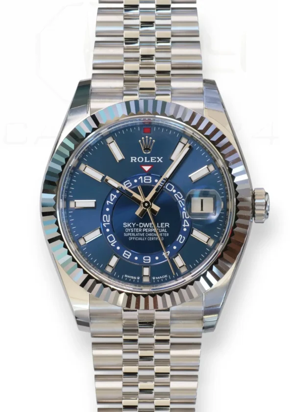 Rolex Sky-dweller Blue Dial Jubilee Bracelet 336934 Band New Unworn 2026 full set with box and papers available at Calibre24 Luxury Watches Perth Australia