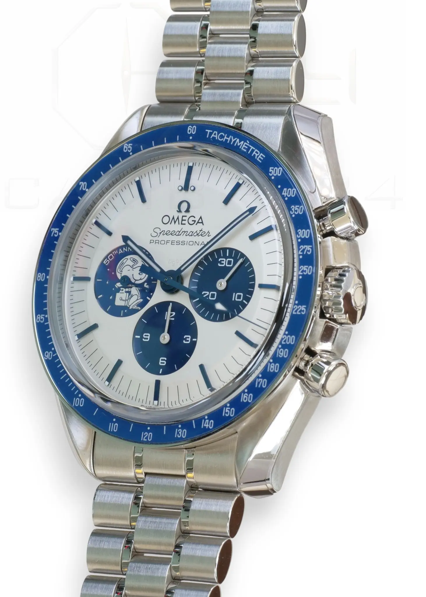 Omega Speedmaster Silver Snoopy Award 50th Anniversary Mint Condition with bracelet 2024 full set with box and papers for sale at Calibre24 Luxury Watches Perth Australia