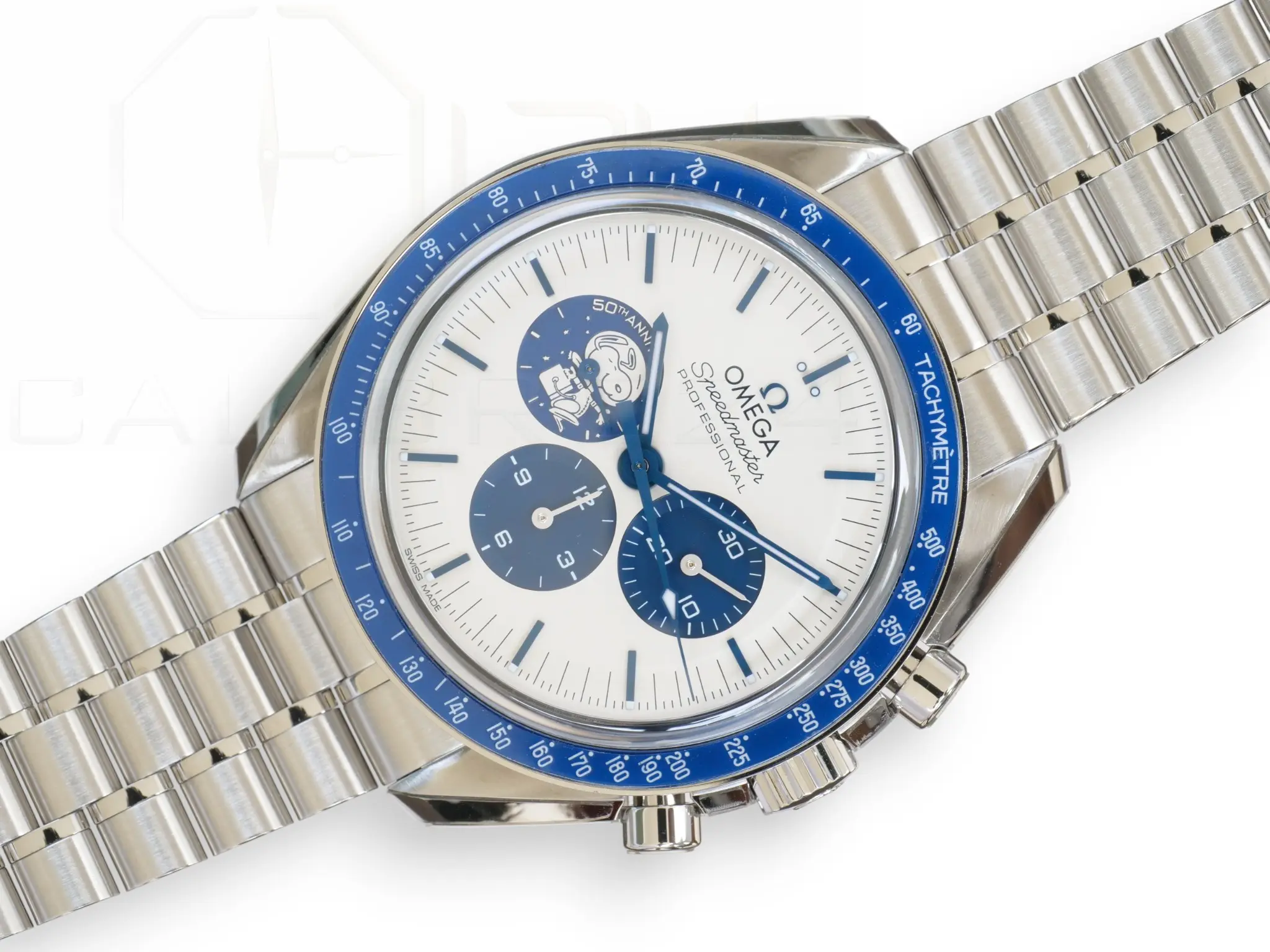 Omega Speedmaster Silver Snoopy Award 50th Anniversary Mint Condition with bracelet 2024 full set with box and papers for sale at Calibre24 Luxury Watches Perth Australia