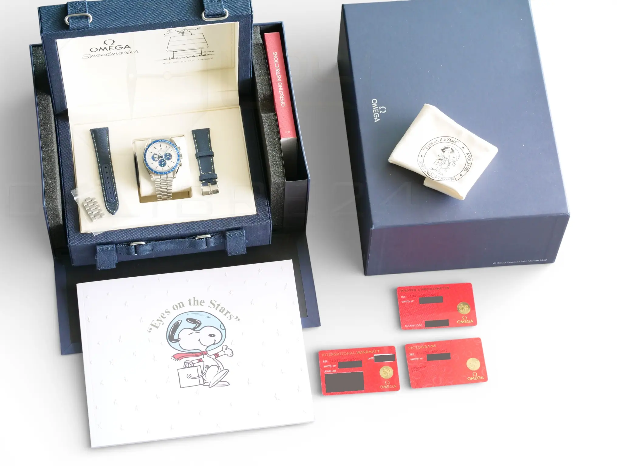 Omega Speedmaster Silver Snoopy Award 50th Anniversary Mint Condition with bracelet 2024 full set with box and papers for sale at Calibre24 Luxury Watches Perth Australia