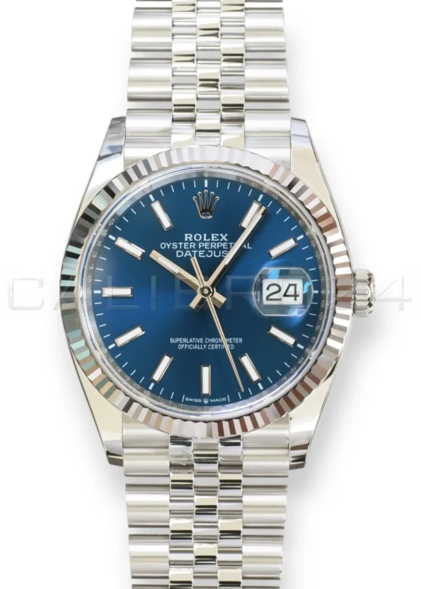 Rolex Datejust 36 Bright Blue126234 Blue Dial Fluted Bezel Jubilee bracelet 2026 Brand New Unworn full set with box and papers available at Calibre24 Luxury Watches Perth Australia
