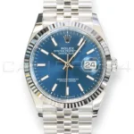 Rolex Datejust 36 126234 blue sunray dial white gold fluted bezel Jubilee bracelet brand new 2026 — full front view