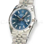 Rolex Datejust 36 126234 blue sunray dial white gold fluted bezel Jubilee bracelet brand new 2026 — full front view