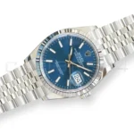 Rolex Datejust 36 ref 126234 White Rolesor blue dial fluted 18k white gold bezel close-up — calibre24.com.au