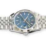 Rolex Datejust 36 ref 126234 White Rolesor blue dial fluted 18k white gold bezel close-up — calibre24.com.au