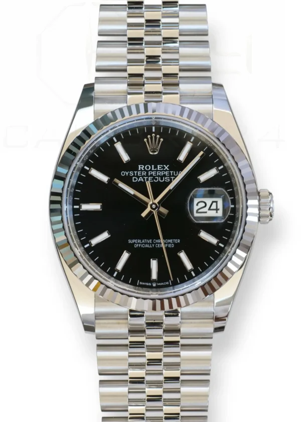 Rolex Datejust 36 Bright Black Dial, Rolex Datejust 36 Black Dial fluted bezel Jubilee Bracelet Brand New 2026 full set with box and papers available at Calibre24 Luxury Watches Perth Australia