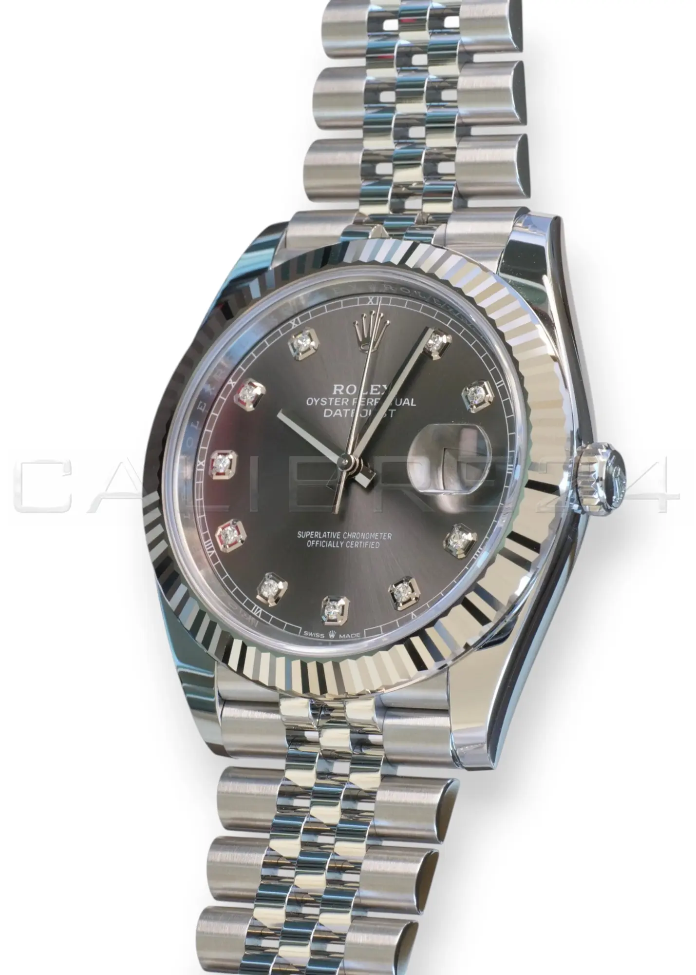 Rolex Datejust 41 126334-0021 slate diamond dial white gold fluted bezel Jubilee 2026 brand new front