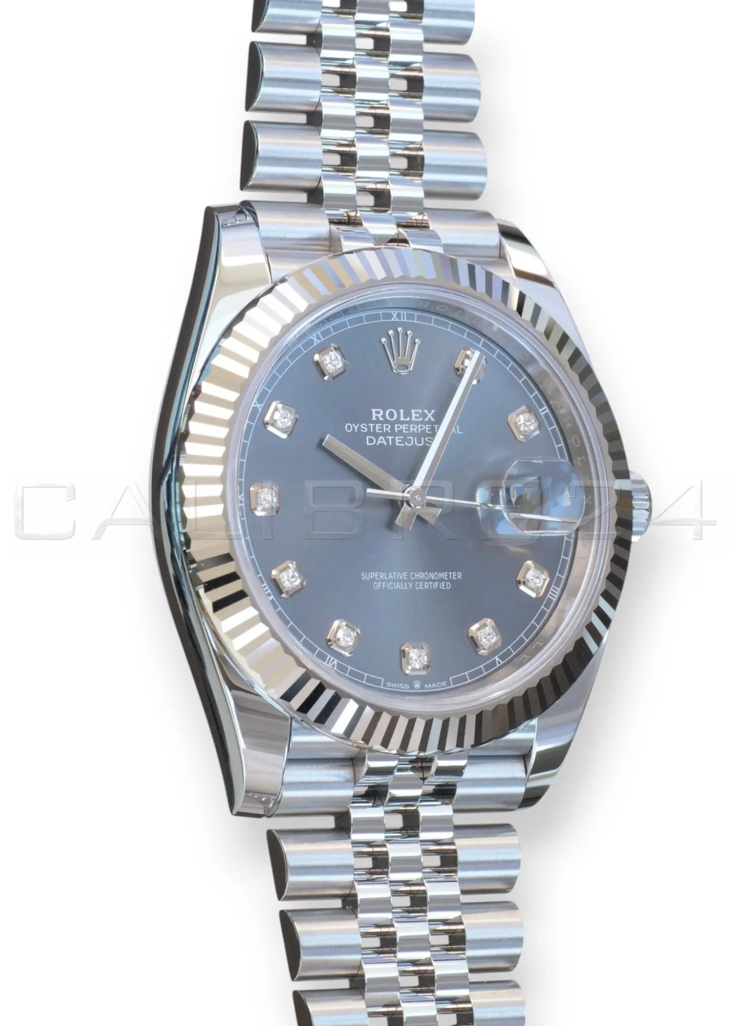 Rolex Datejust 41 126334-0021 slate diamond dial white gold fluted bezel Jubilee 2026 brand new front