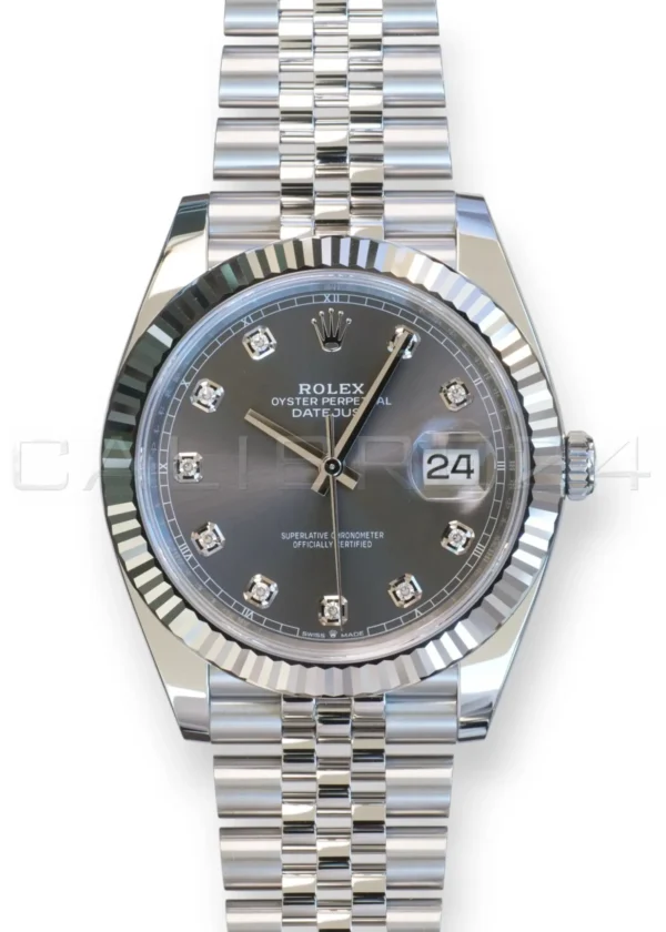 Rolex Datejust 41 slate diamond dial 126334 white gold fluted bezel Jubilee 2026 brand new front