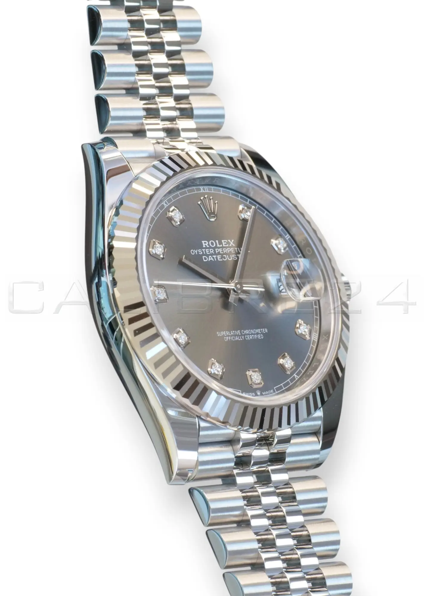 Rolex Datejust 41 126334-0021 slate diamond dial white gold fluted bezel Jubilee 2026 brand new front