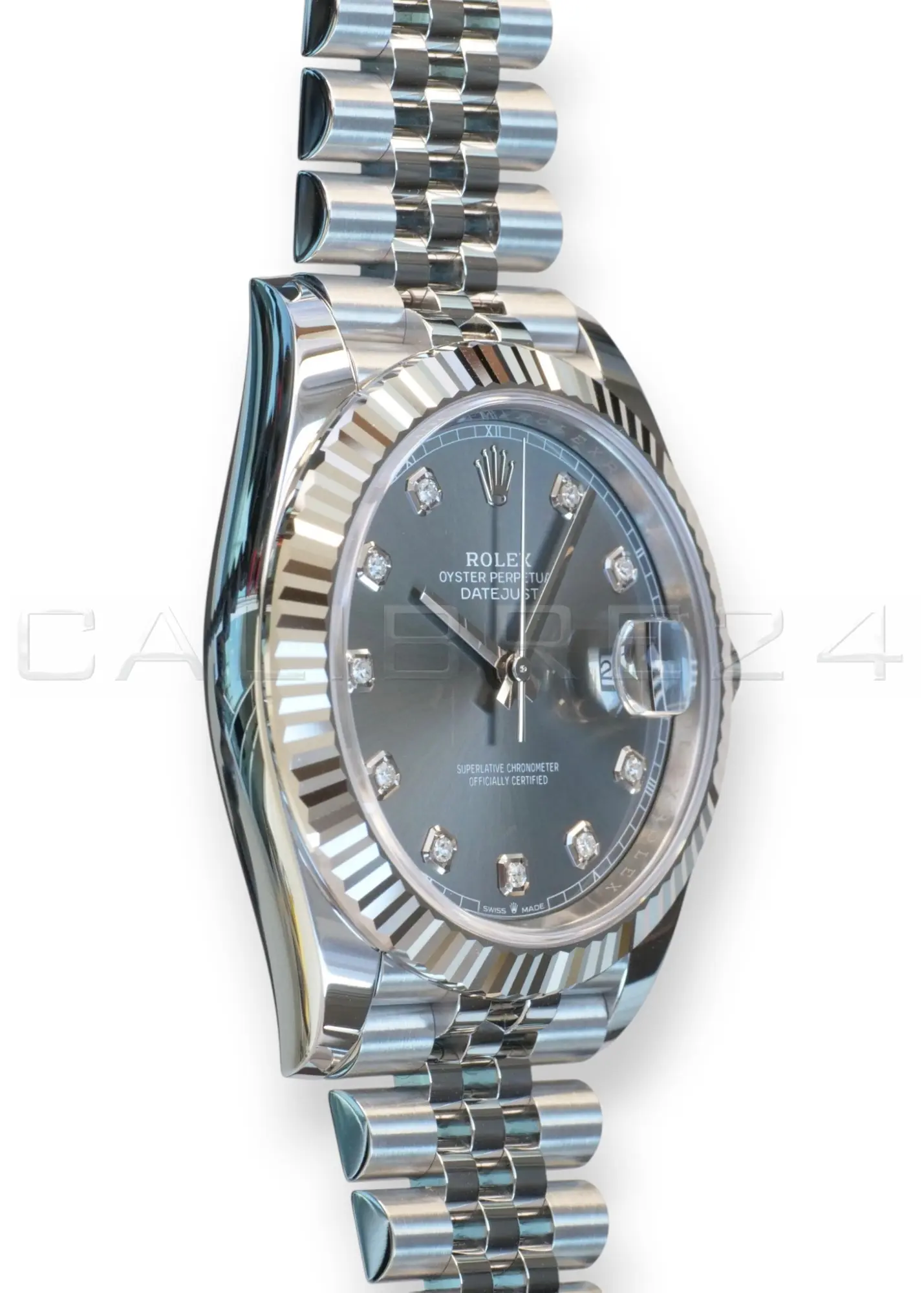 Rolex Datejust 41 126334-0021 slate diamond dial white gold fluted bezel Jubilee 2026 brand new front