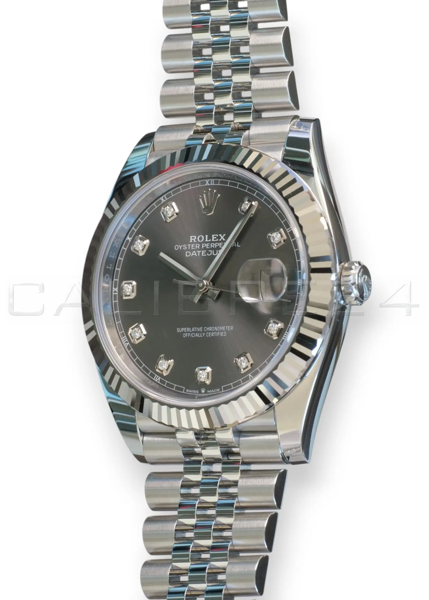 Rolex Datejust 41 126334-0021 slate diamond dial white gold fluted bezel Jubilee 2026 brand new front