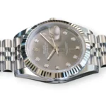 Rolex 126334 slate sunray dial 10 factory diamond hour markers gold mounts Chromalight hands close-up