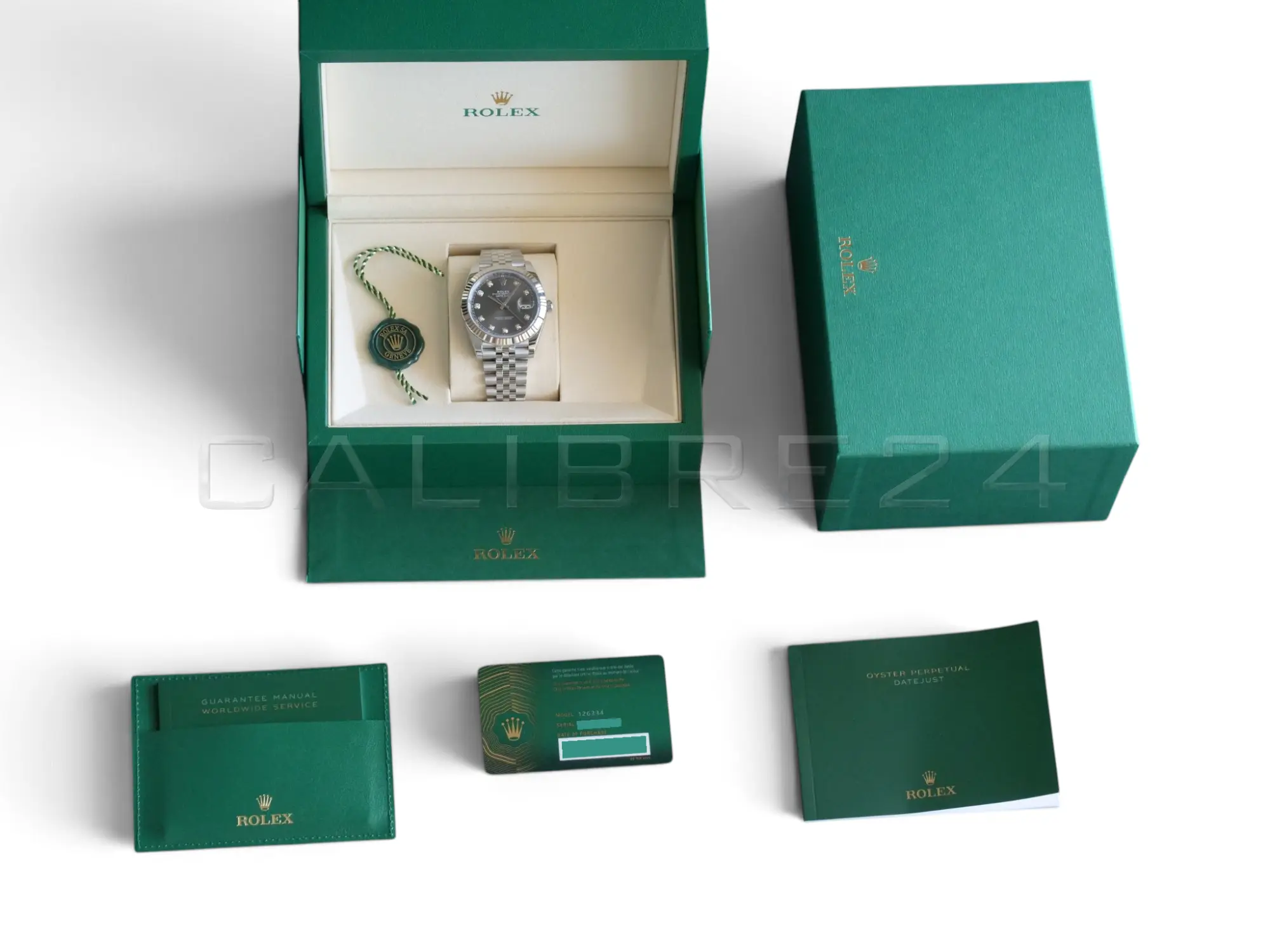 Rolex Datejust 41 slate diamond 126334 2026 brand new full set box green warranty card papers Calibre24 Perth