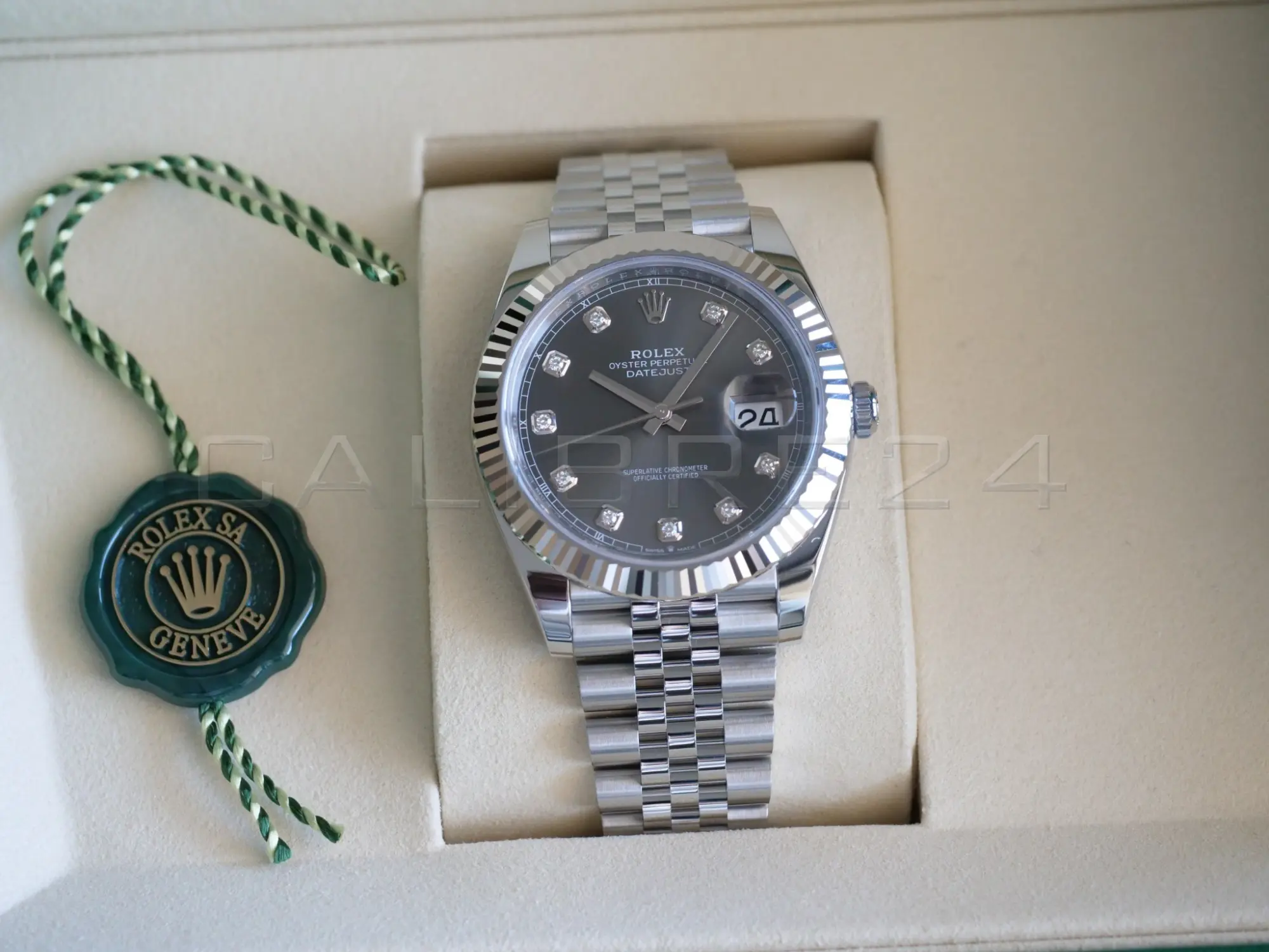 Rolex Datejust 41 slate diamond 126334 2026 brand new full set box green warranty card papers Calibre24 Perth