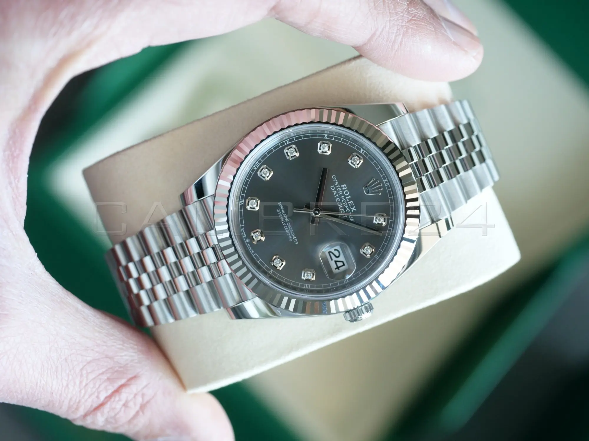 Rolex Datejust 41 slate diamond 126334 2026 brand new full set box green warranty card papers Calibre24 Perth