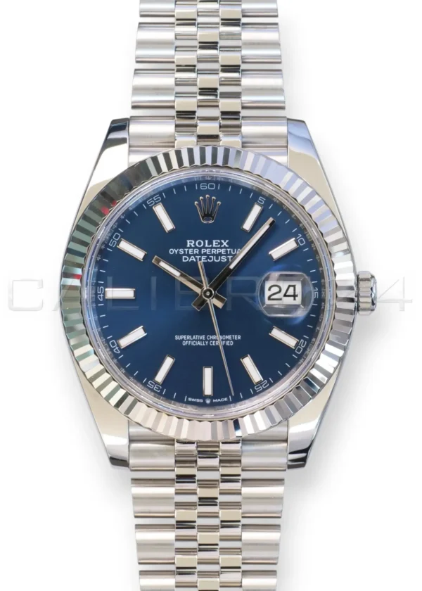 Rolex Datejust 41 Blue Dial 126334 Fluted Bezel Jubilee Bracelet Mint like New 2025 full set with box and papers available at Calibre24 Luxury Watches Perth Australia