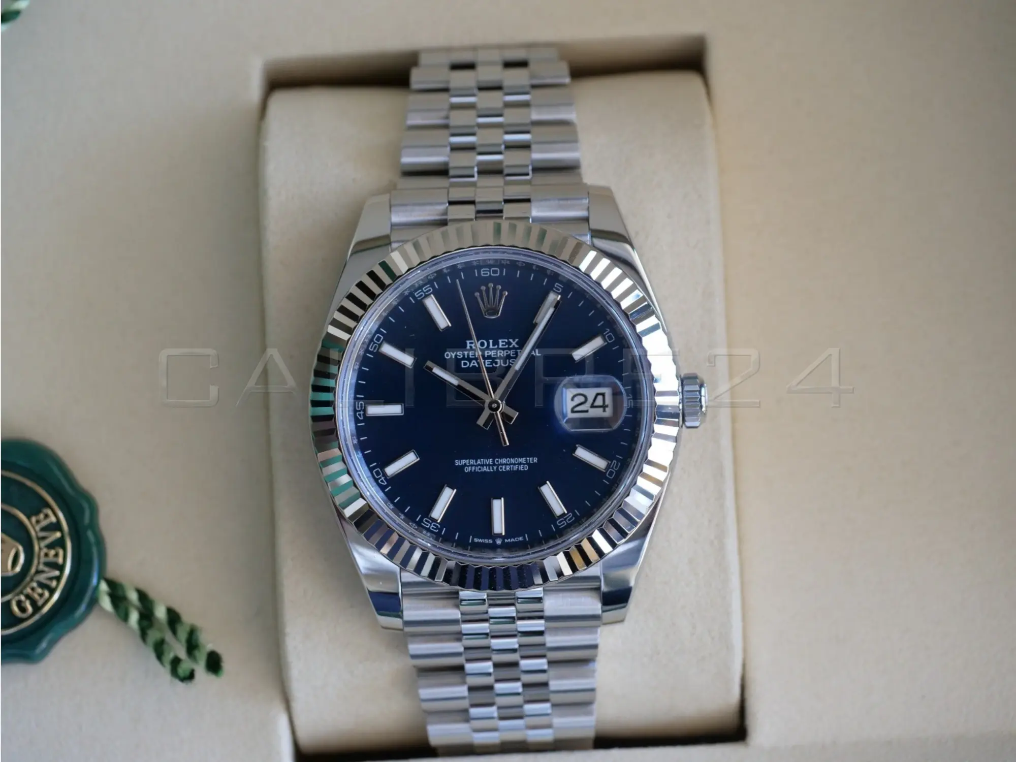Rolex Datejust 41 Blue Dial 126334 Fluted Bezel Jubilee Bracelet Mint like New 2025 full set with box and papers available at Calibre24 Luxury Watches Perth Australia
