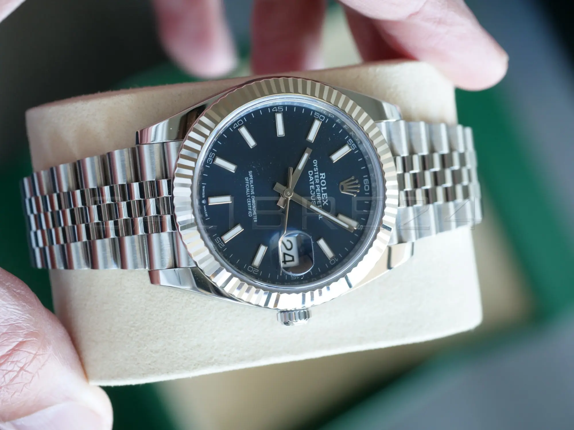 Rolex Datejust 41 Blue Dial 126334 Fluted Bezel Jubilee Bracelet Mint like New 2025 full set with box and papers available at Calibre24 Luxury Watches Perth Australia