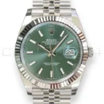 Rolex Datejust 41 126334 Mint Green Fluted Bezel Jubilee Bracelet Brand New 2026 full set with box and papers available at Calibre24 Luxury Watches Perth Australia