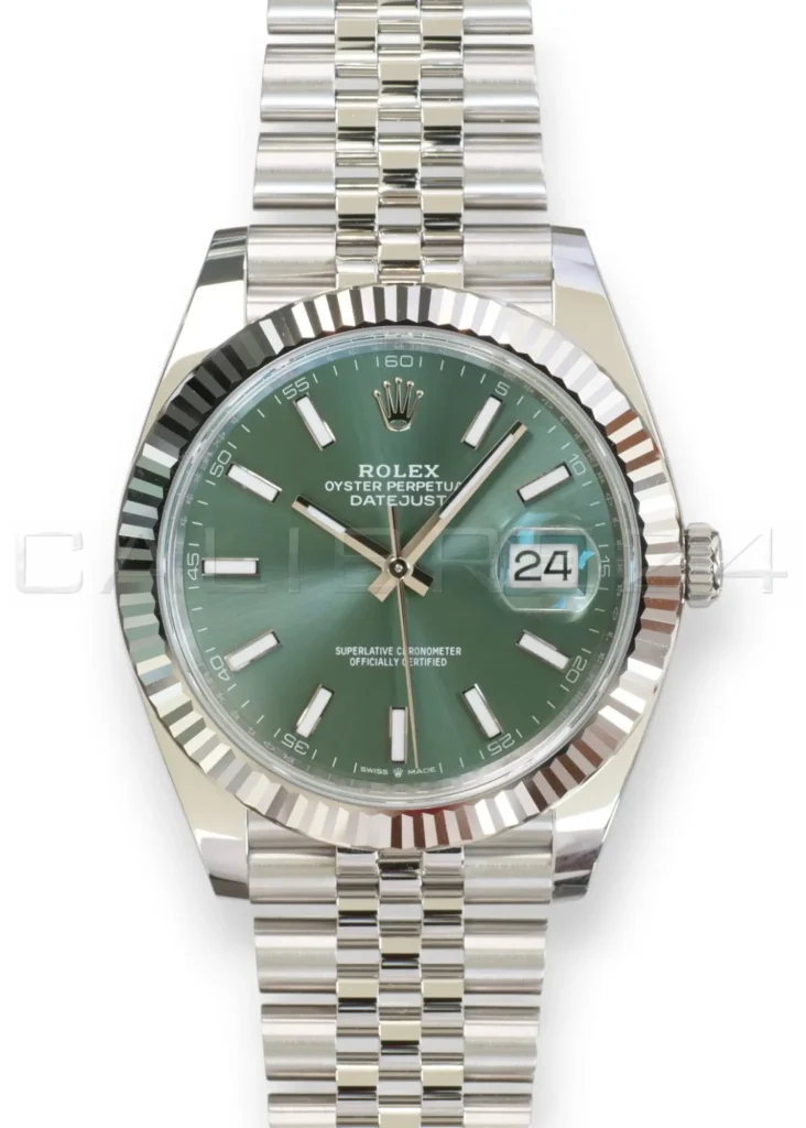 Rolex Datejust 41 126334 Mint Green Fluted Bezel Jubilee Bracelet Brand New 2026 full set with box and papers available at Calibre24 Luxury Watches Perth Australia