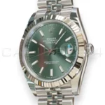 Rolex Datejust 41 126334 Mint Green Fluted Bezel Jubilee Bracelet Brand New 2026 full set with box and papers available at Calibre24 Luxury Watches Perth Australia