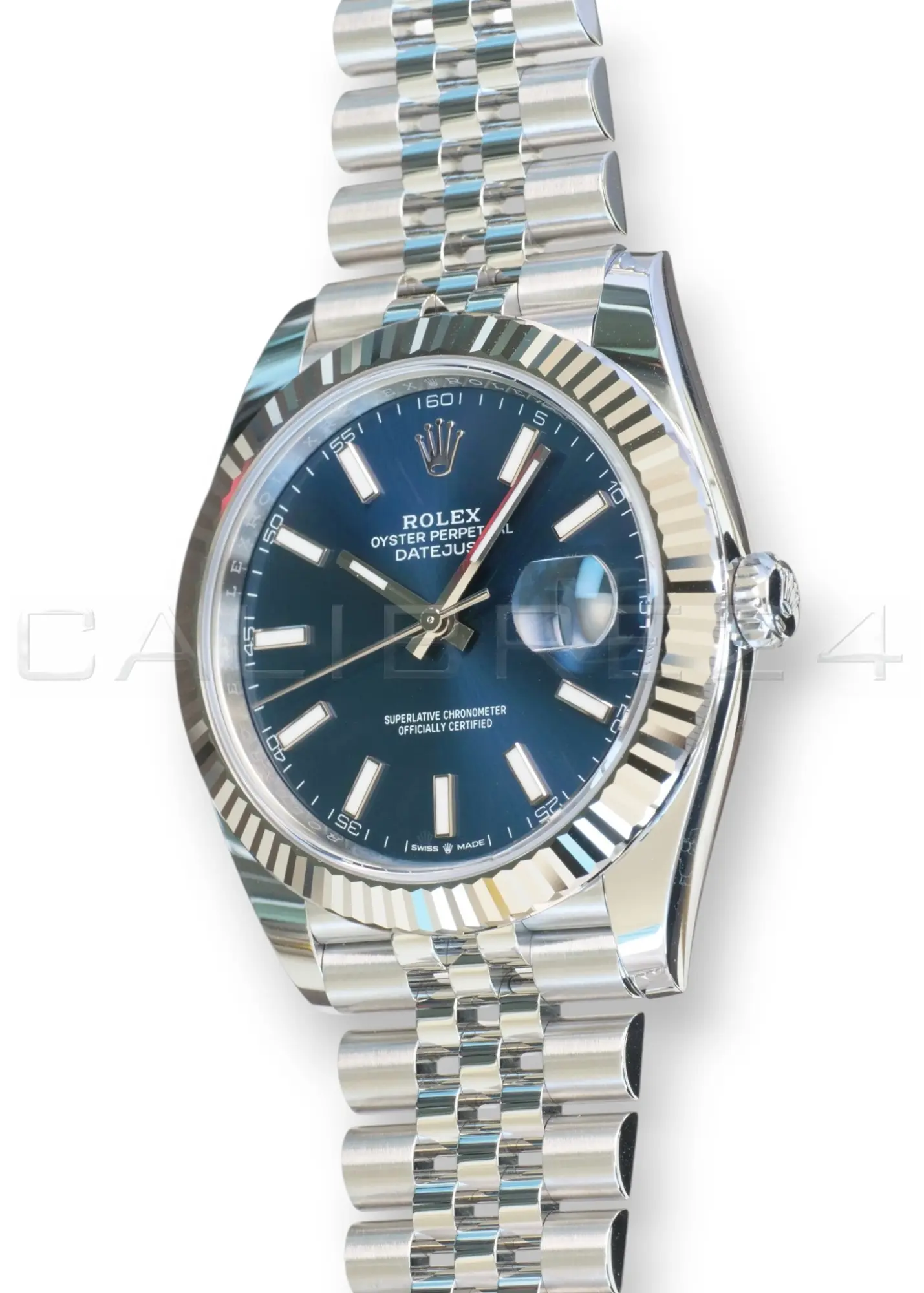 Rolex Datejust 41 blue dial 126334-0002 bright blue sunray dial white gold fluted bezel Jubilee 2026 brand new front