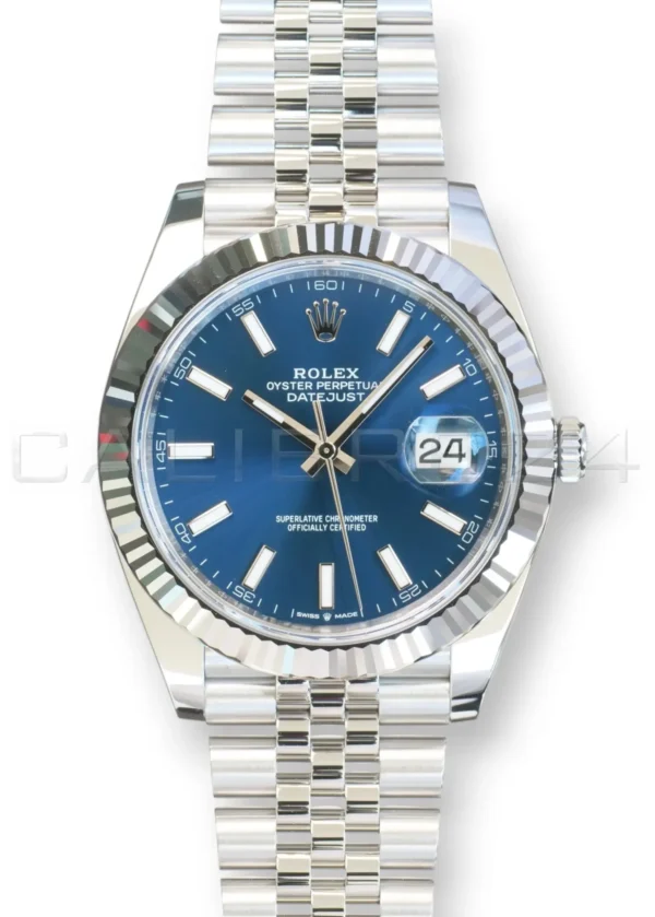 Rolex Datejust 41 blue dial 126334-0002 bright blue sunray dial white gold fluted bezel Jubilee 2026 brand new front