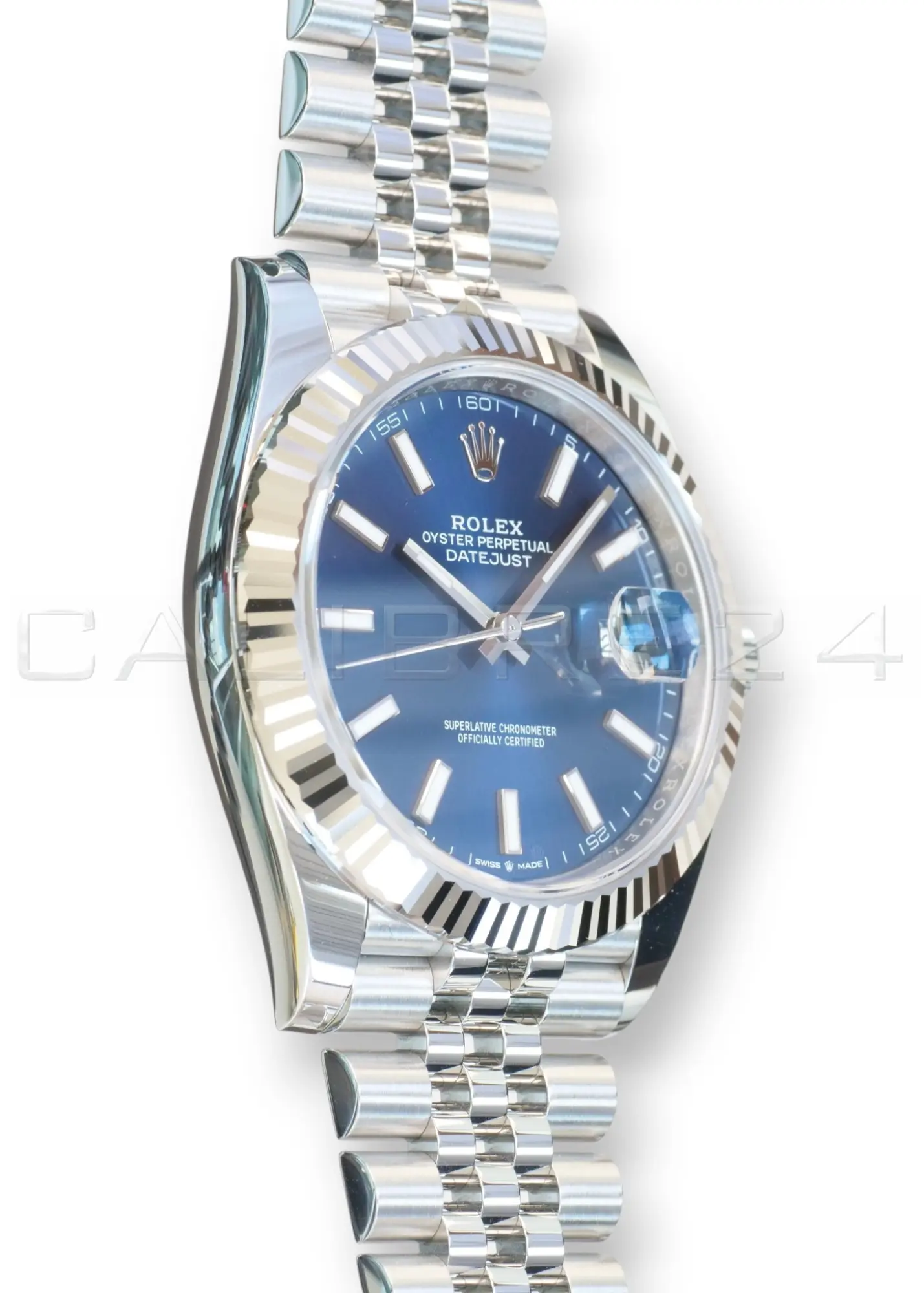 Rolex Datejust 41 blue dial 126334-0002 bright blue sunray dial white gold fluted bezel Jubilee 2026 brand new front