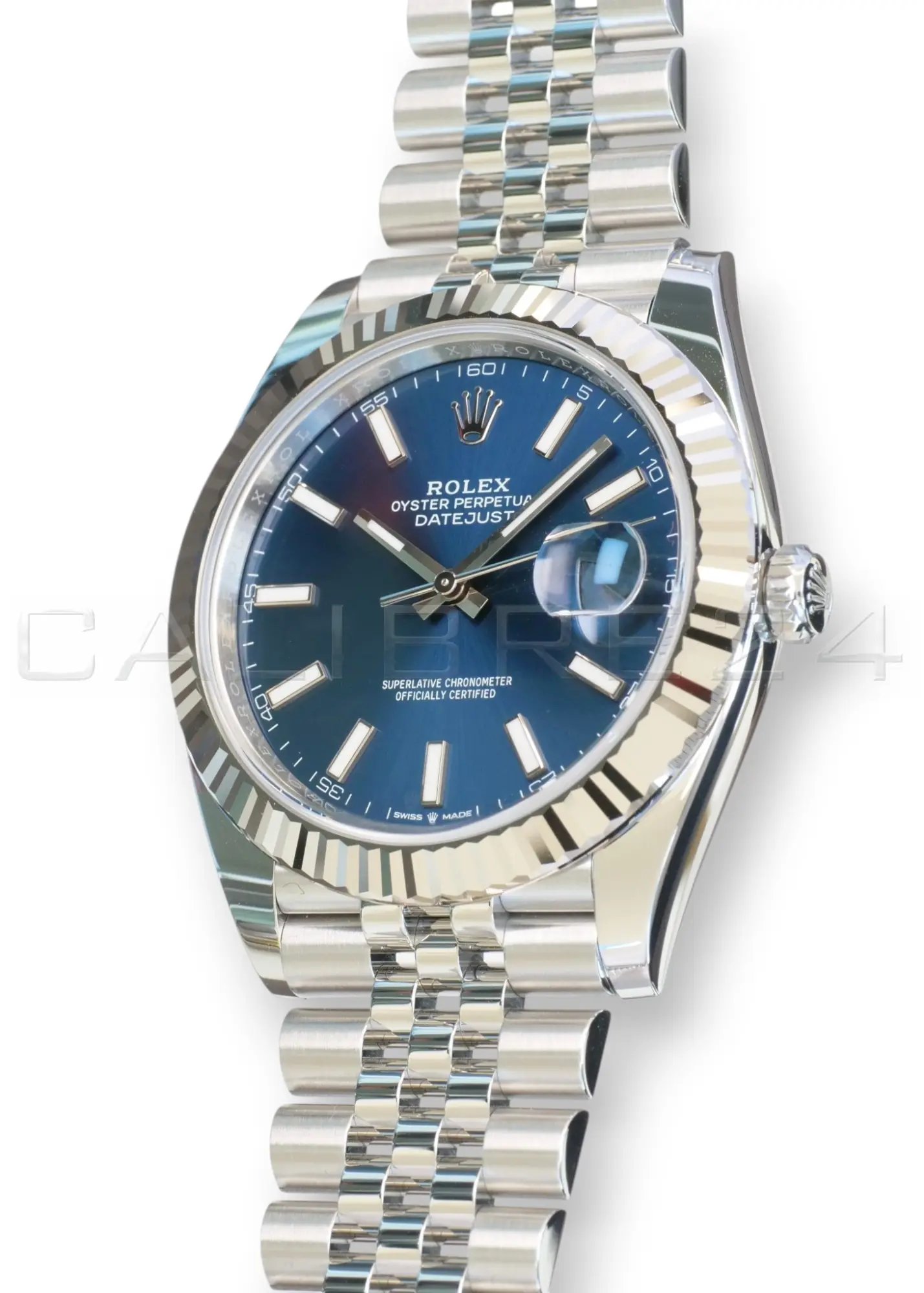 Rolex Datejust 41 blue dial 126334-0002 bright blue sunray dial white gold fluted bezel Jubilee 2026 brand new front