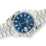 Rolex 126334-0002 blue sunray dial white gold index markers Chromalight hands Cyclops date close-up