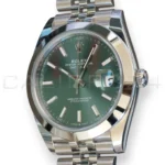 Rolex Datejust 41 Mint Green 126300 Dmooth Bezel Jubilee Bracelet 2026 Brand New Unworn 2025 full set with box and papers available at Calibre24 Luxury Watches Perth Australia