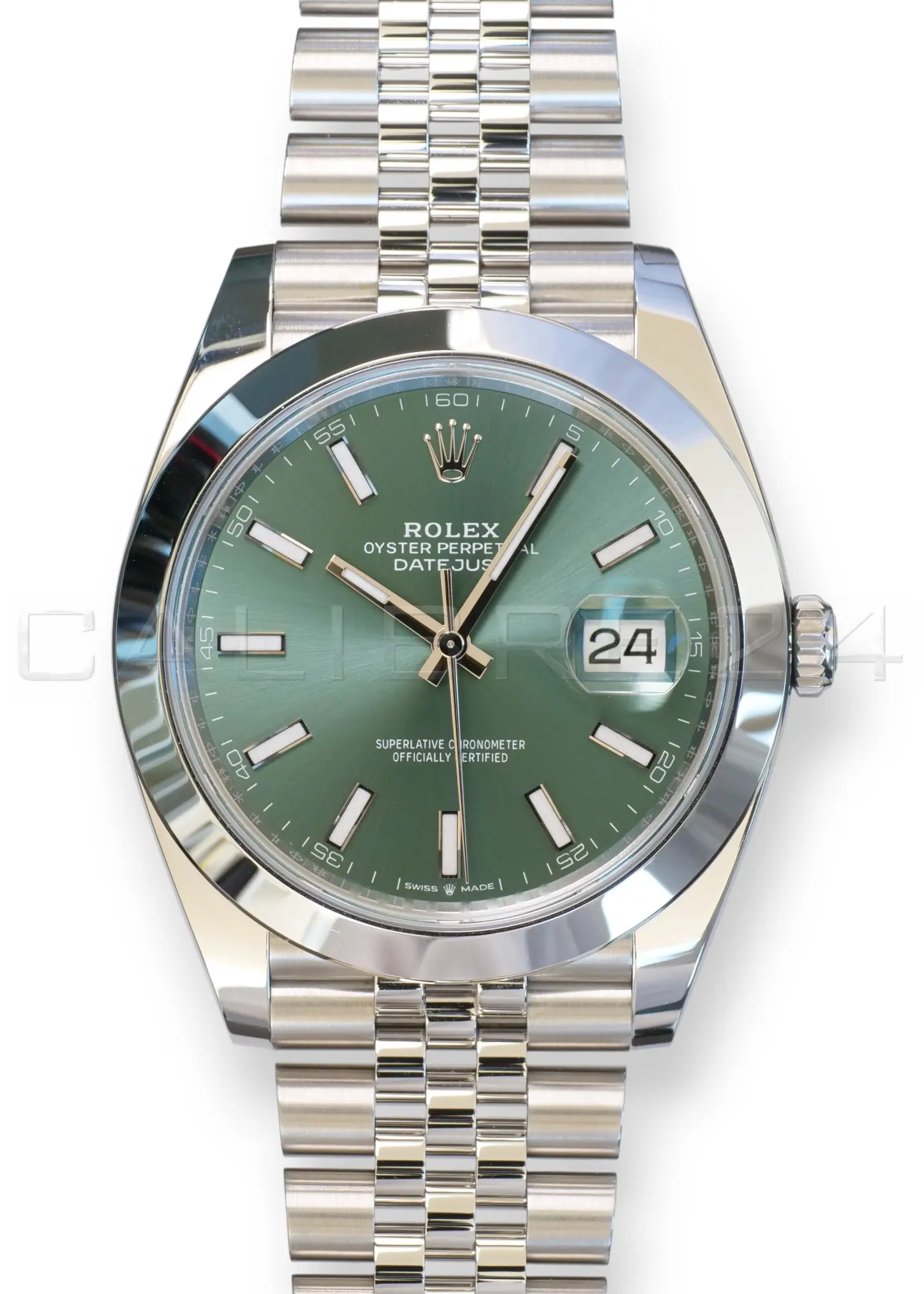 Rolex Datejust 41 Mint Green 126300 Dmooth Bezel Jubilee Bracelet 2026 Brand New Unworn 2025 full set with box and papers available at Calibre24 Luxury Watches Perth Australia